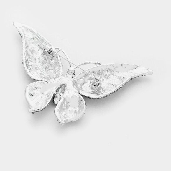 Butterfly Abalone Fuchsia Pink Crystal Large Brooch - Picture 2 of 7